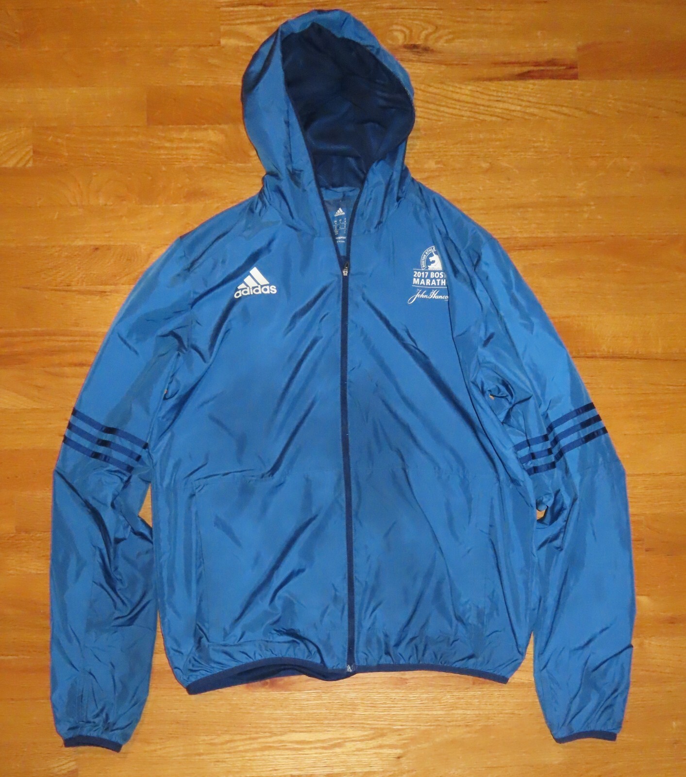 April 2017 Adidas 121st B.A.A. BOSTON MARATHON (MED) Running Hooded Jacket BLUE gallery