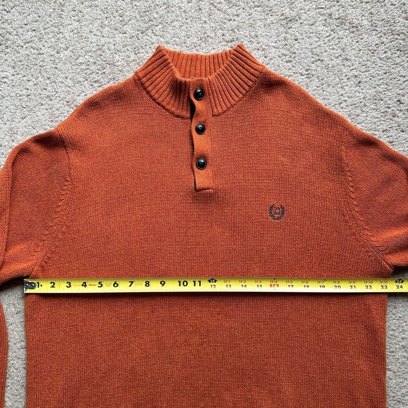 Chaps Sweater Mens XL 1/4 Button Mock Neck Long Sleeve Elbow Pads Orange gallery
