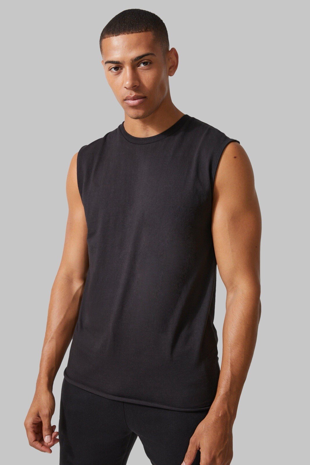 BoohooMan Size M Black Active Gym Tank Sleeveless Cotton Jersey Activewear NWT gallery