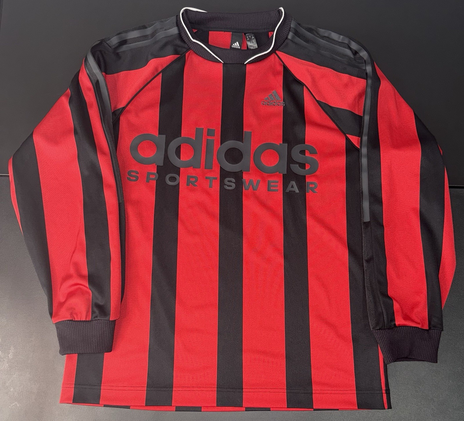 adidas Sportswear Striped Red Black Men's Long Sleeve Soccer Jersey Size S gallery