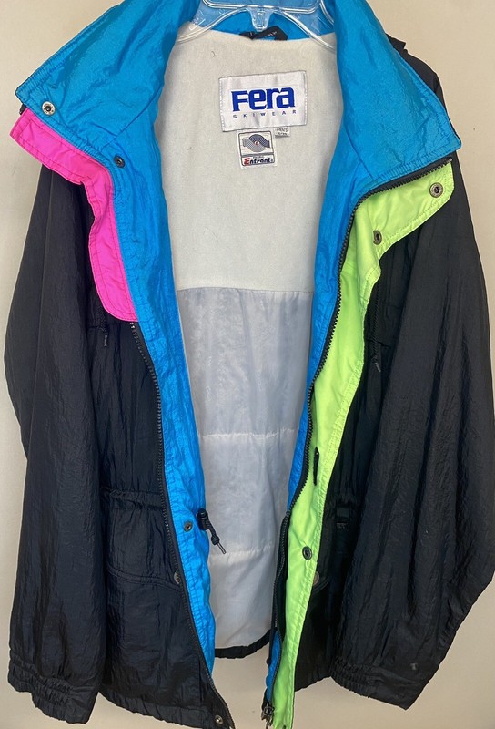 Vintage FERA Ski Wear Jacket Retro Lightweight Black Neon Blue/Green Mens Small gallery