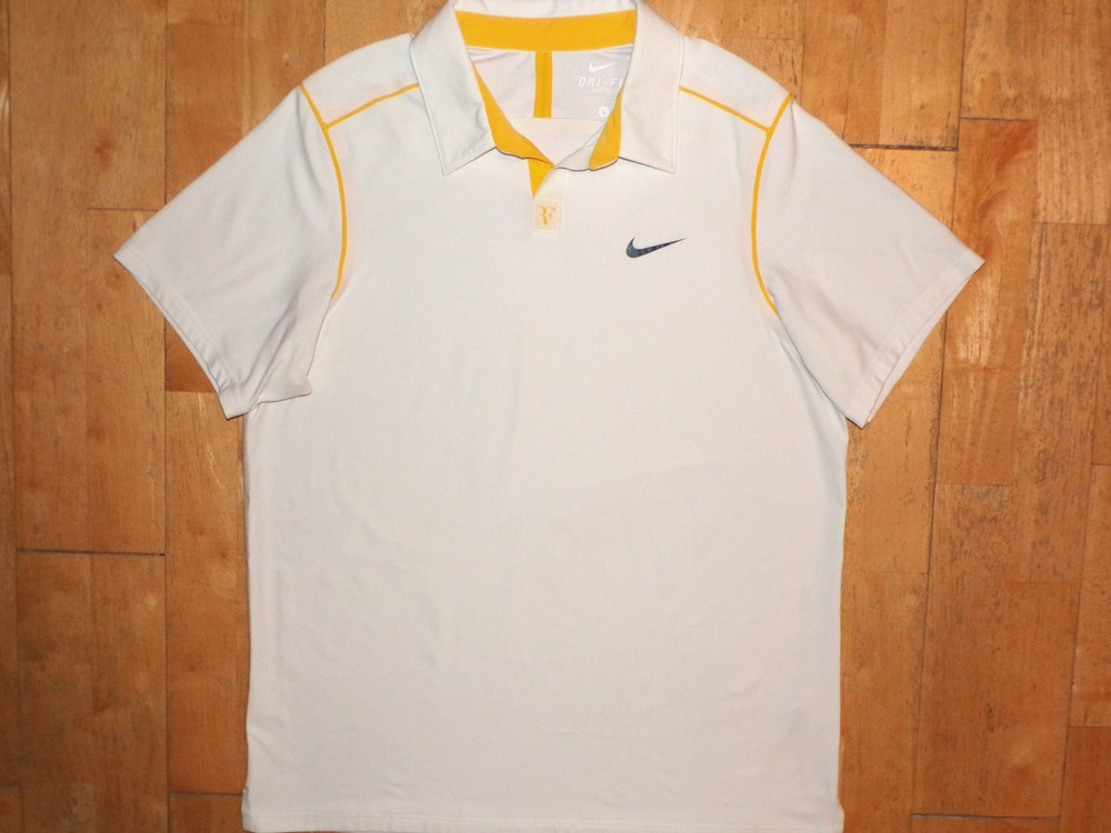 NIKE DRI-FIT ROGER FEDERER White w Yellow AUSTRALIAN OPEN 2011 Shirt TROPHY Polo