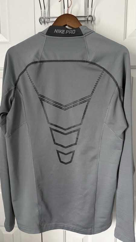 Nike Pro Hyperwarm Men's 1/4-Zip Mock Neck Pullover with Thumb Holes Gray Lg EUC gallery