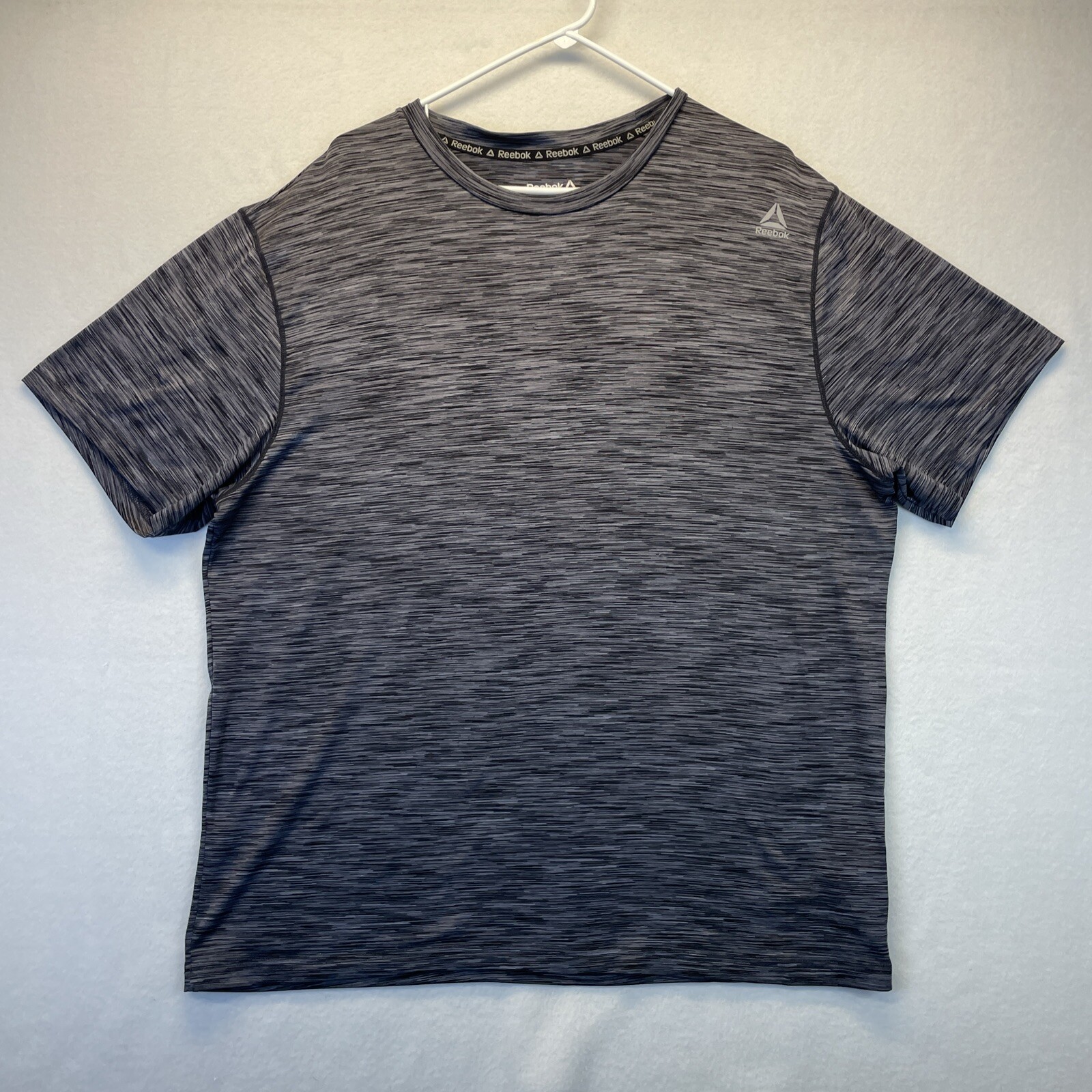 Reebok Crewneck Shirt Gym Exercise Dark Gray Heather Striped Men's XL/EG/TG gallery