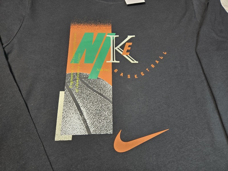 NIKE Basketball T-Shirt 2XL Mens Black Orange Green Long Sleeve Graphic Crewneck gallery