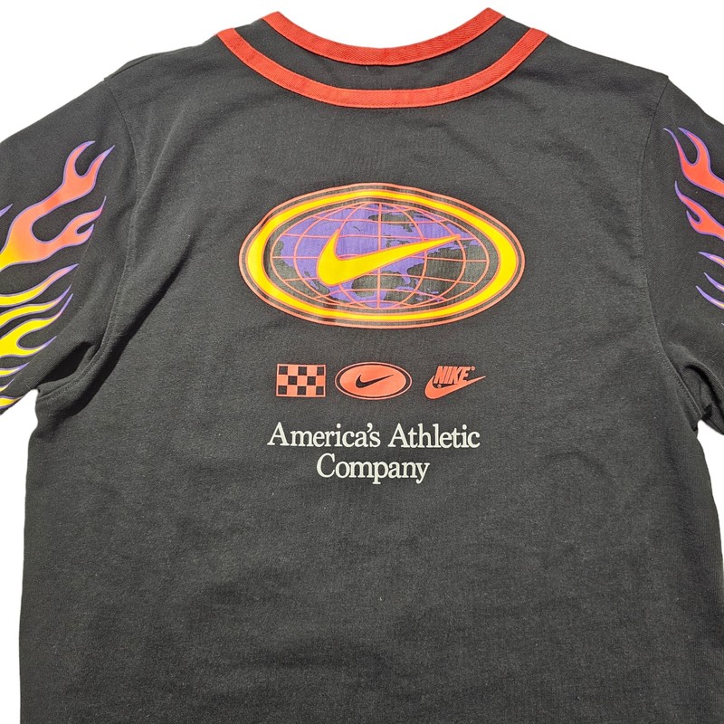 Nike Baseball Button Shirt Flames Championship Men's Large DV9642-010 Black red gallery