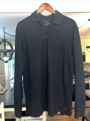 Thaddeus Men’s Large Long Sleeve 3 Button Polo Black Jersey