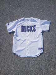Vintage Milwaukee Bucks NBA Baseball Jersey Majestic Brand Made In USA Size XL
