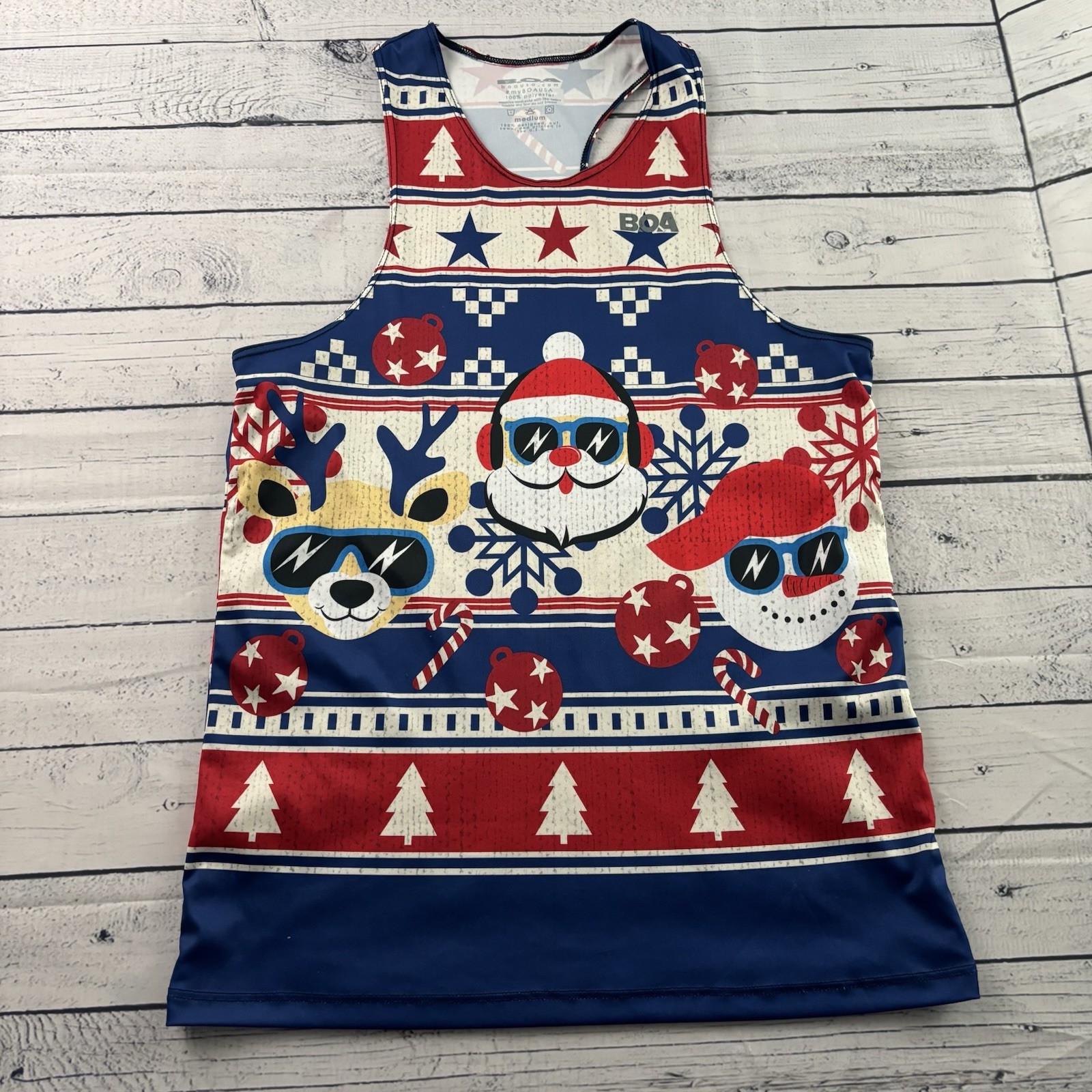 BOA Sleeveless Christmas USA Singlet Men's Medium Red White Blue gallery