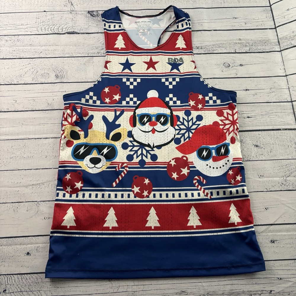 BOA Sleeveless Christmas USA Singlet Men's Medium Red White Blue