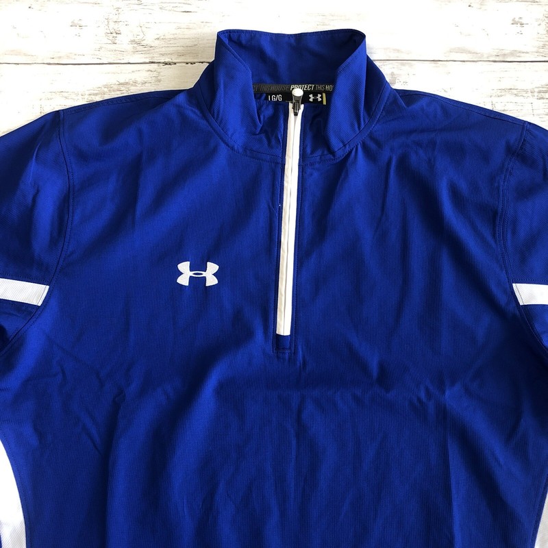 UNDER ARMOUR LOOSE Fit Men’s Blue/White 1/4 Zip Long Sleeve Pullover Size LG/G gallery