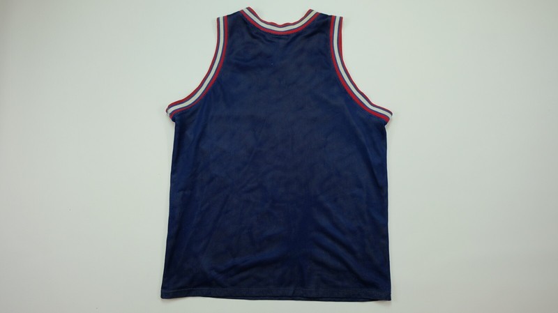 Rare VTG TOMMY ATHLETICS Hilfiger Spell Out Flag Basketball Jersey 90s Navy XL gallery