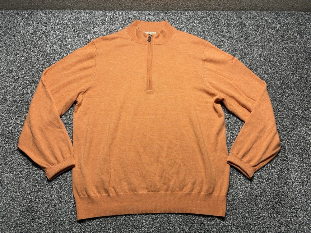 Donald Ross 1/4 Zip Pullover Mens Large Orange 100% Merino Wool Sand Creek