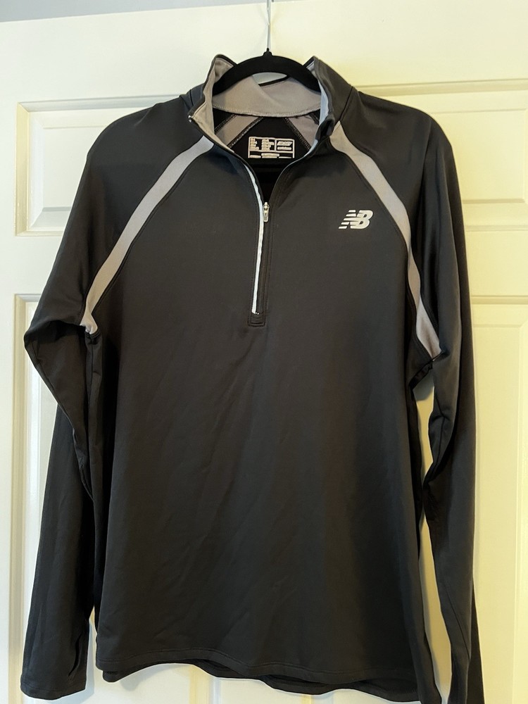 New Balance NB Dry 1/4 Zip Pullover Shirt Black Gray Long-sleeve Mens Size Large