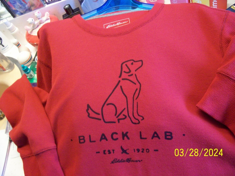 men's sz TXL soft Black Labrador Retriever thermal shirt 49" Eddie Bauer true XL