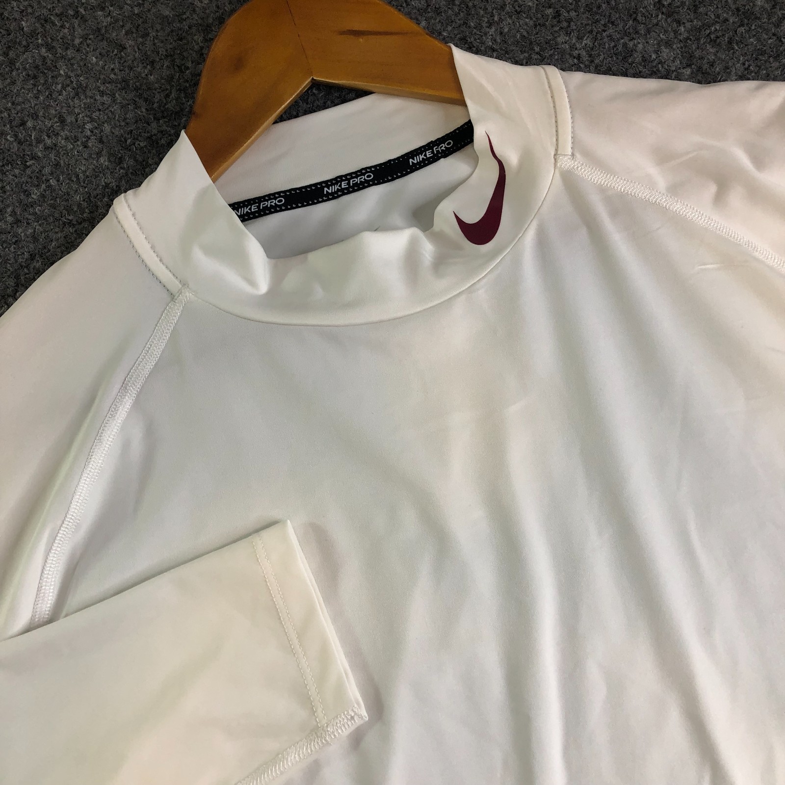 Nike Pro Shirt Mens XL White Fitted Compression Long Sleeve Gym Mock Neck Tight gallery