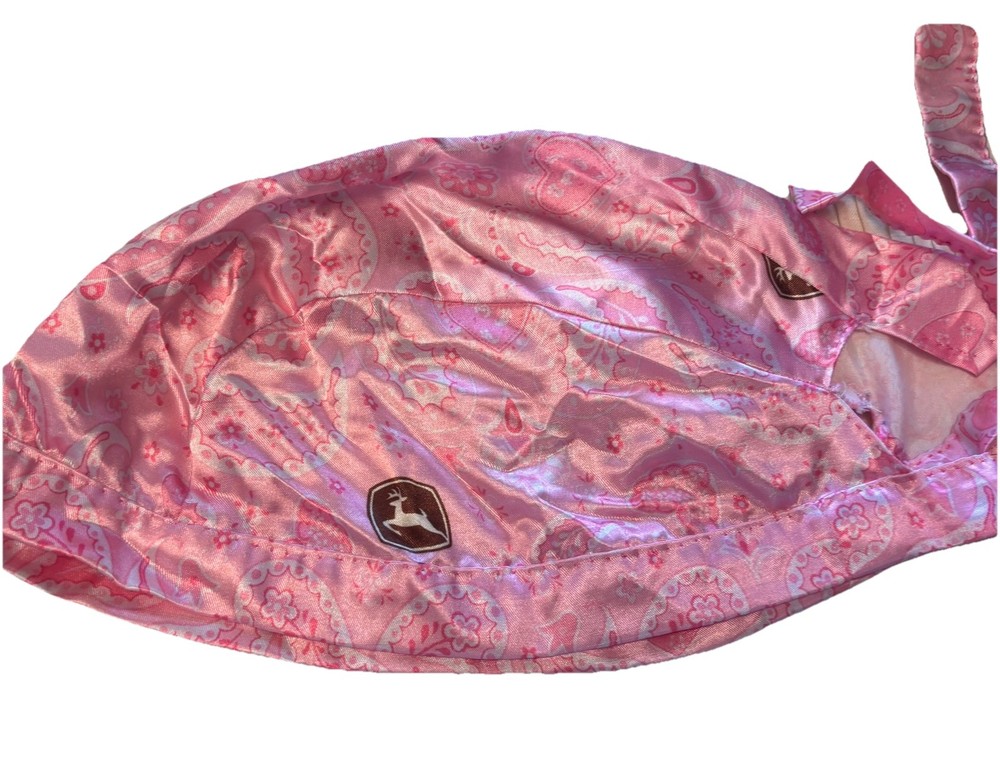 John Deere Skull Cap Satin Pink Tie Sports Softball, Volleyball, Track
