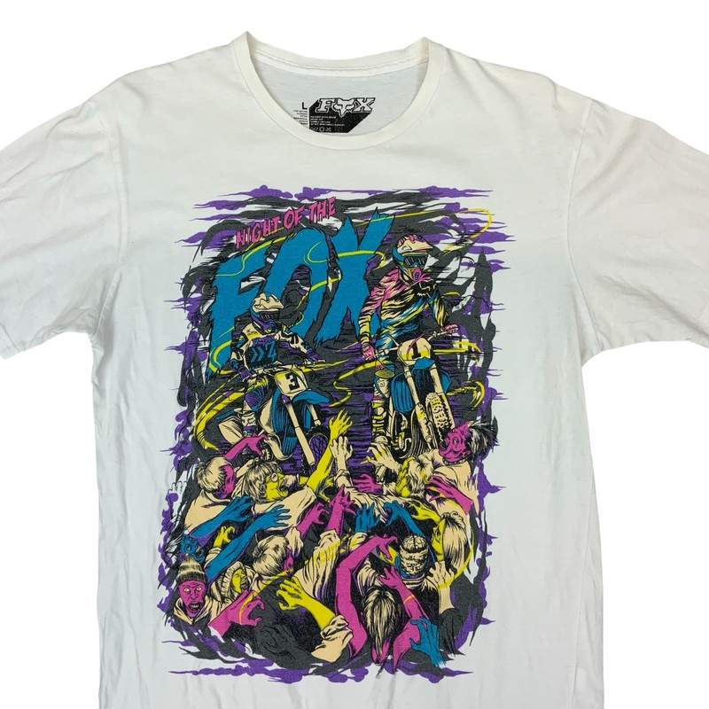 Night Of The Fox Motocross Mountain Bike Racing White Graphic T-Shirt Large gallery