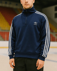 Adidas Men’s S Quarter Zip Track Top Navy 3-Stripes Trefoil Funnel Neck Retro