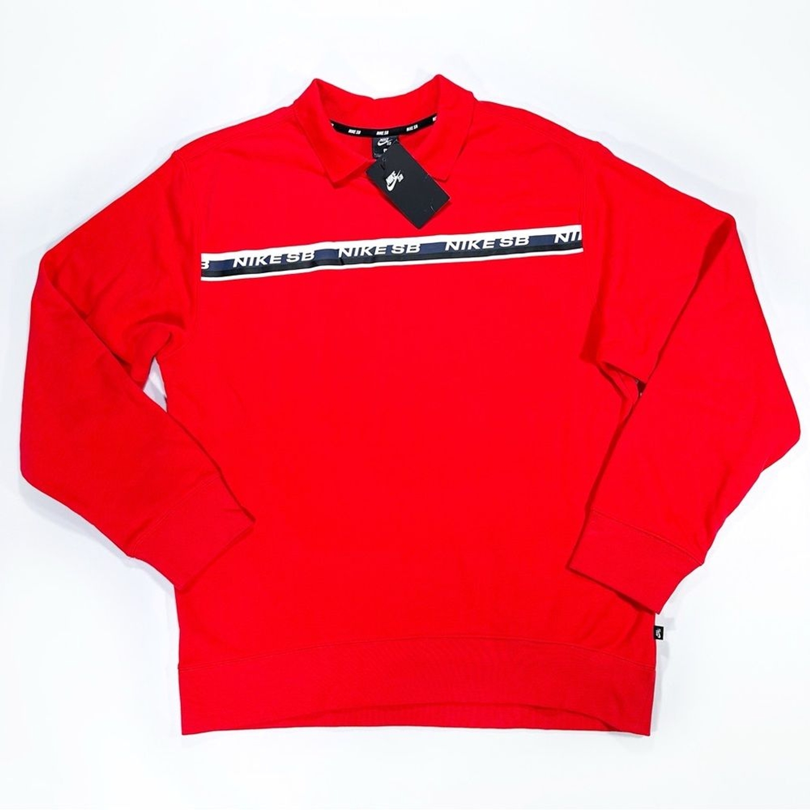 Nike SB Dry Long Sleeve Polo Top Size L Skateboarding Rugby Red Mens CI7102 657 gallery