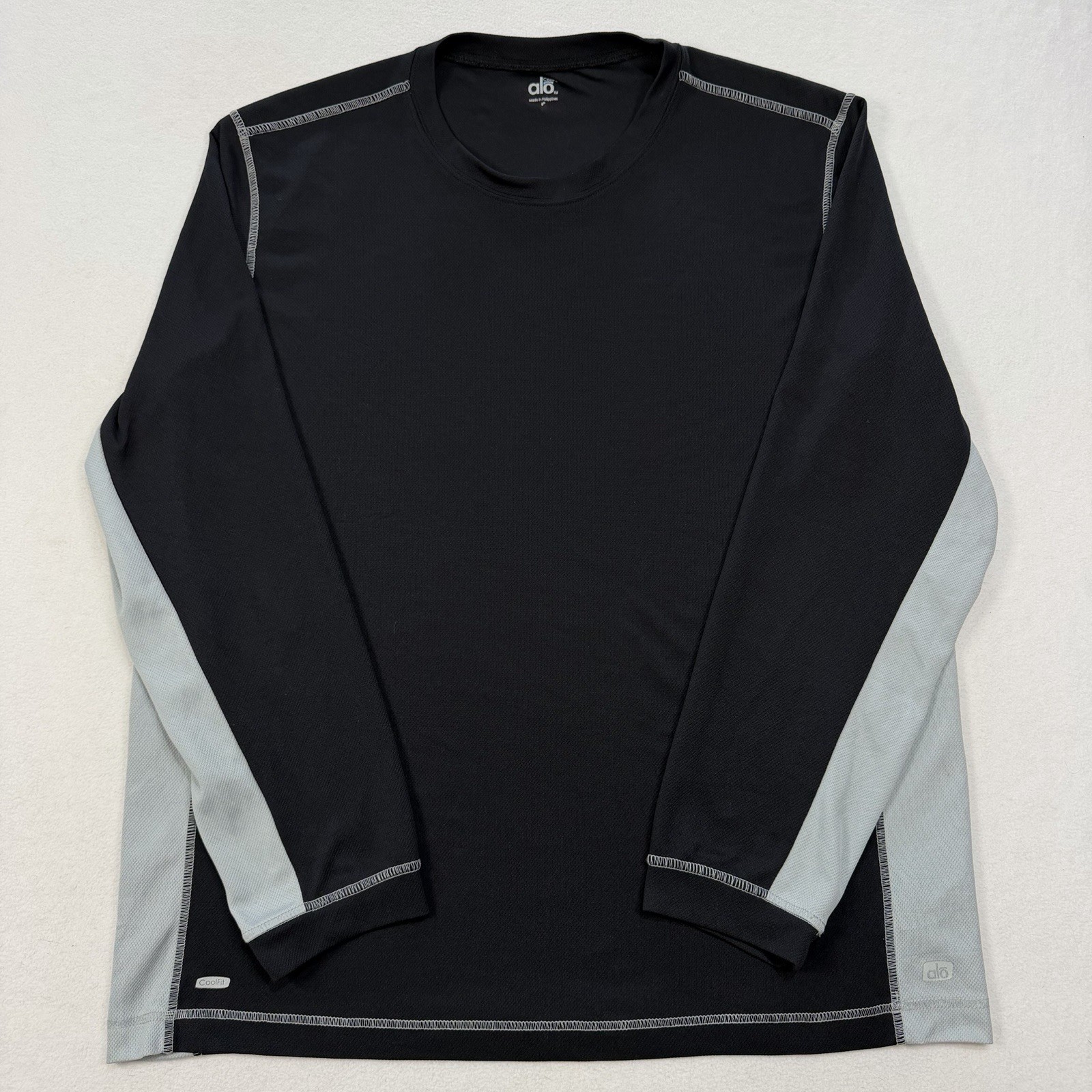 Alo Men’s Long Sleeve Shirt Lightweight Yoga XL Coolfit Black Gray gallery