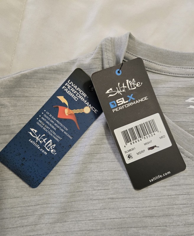 Salt Life SLX Men’s M Gray Striped V-Neck Pocket Tee Moisture Wicking Stretch gallery