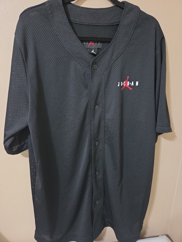 Nike Jordan Air Mesh Baseball Jersey Mens XL Black Jumpman Logo