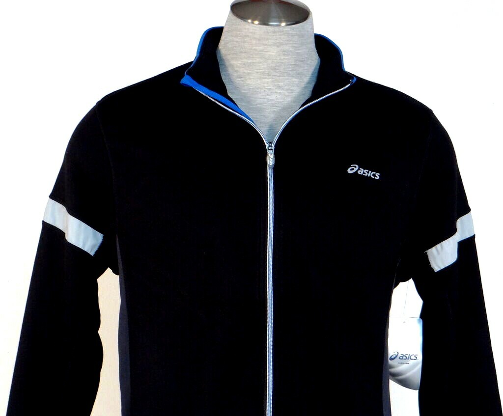 Asics Black & Blue Zip Front Reflective Running Jacket Men's NWT gallery