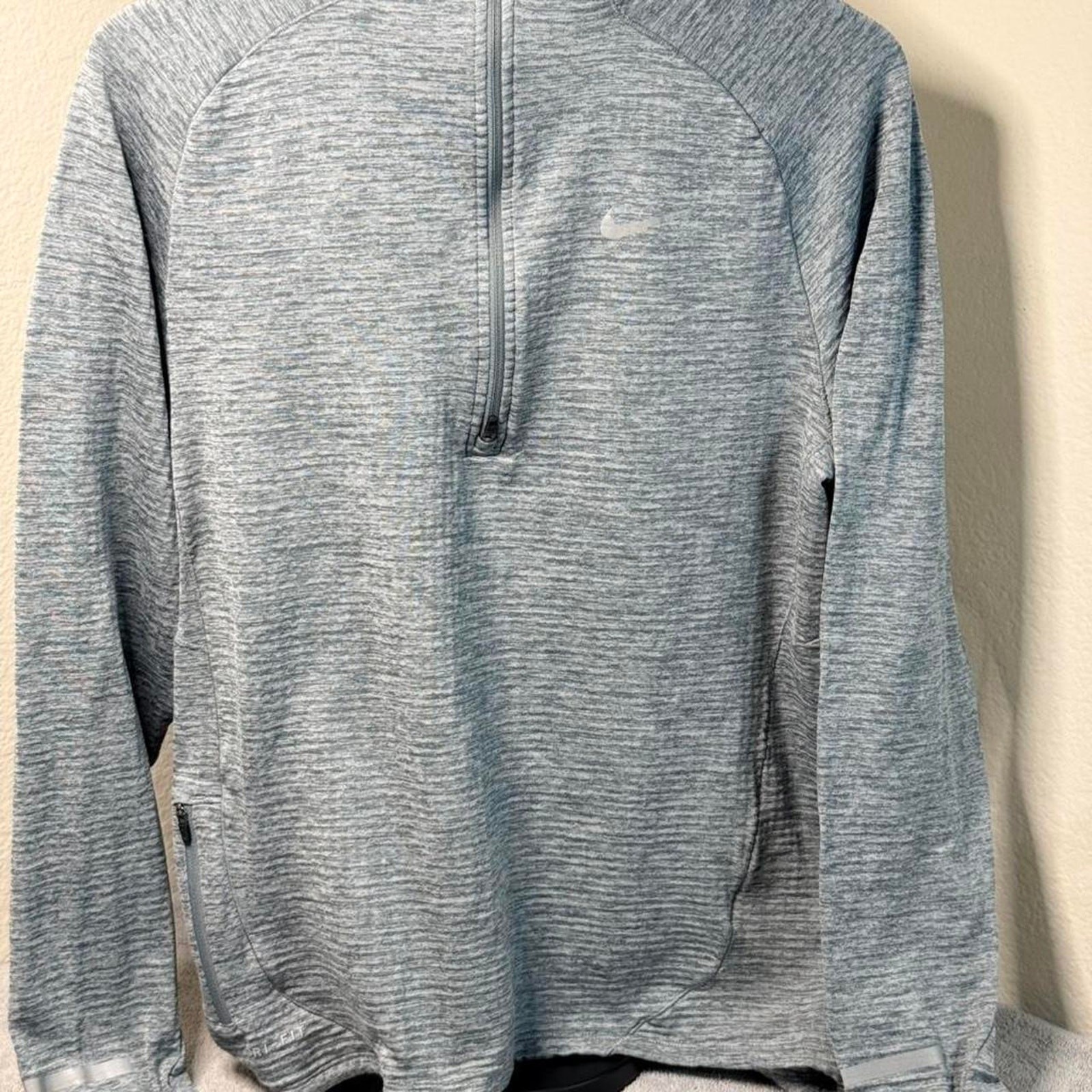 Nike Dri-FIT Quarter Zip Men M Gray Space Dye Waffle Knit Thermal Running Top gallery