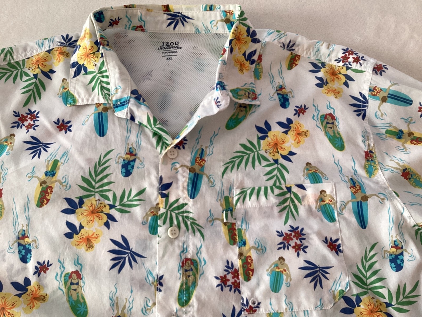 IZOD SALTWATER PERFORMANCE HAWAIIAN BEACH SURF VENTED FISHING SHIRT~MEN XXL~QUIK gallery