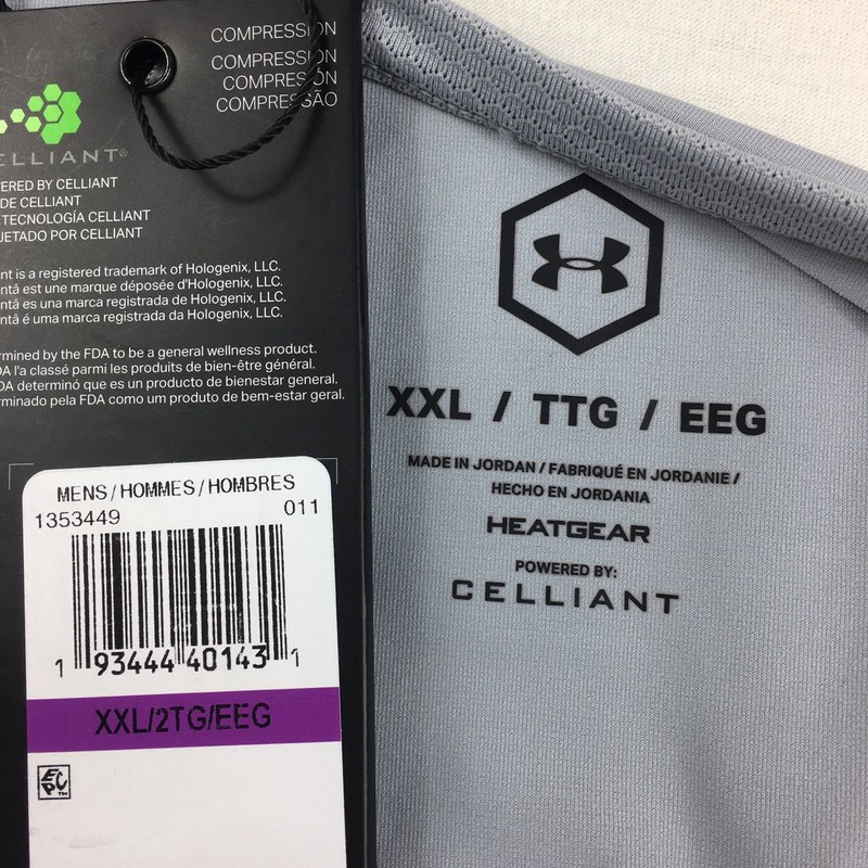Under Armour Shirt Gray Rush Tee Celliant Training Running Gym Heatgear Men 2XL gallery