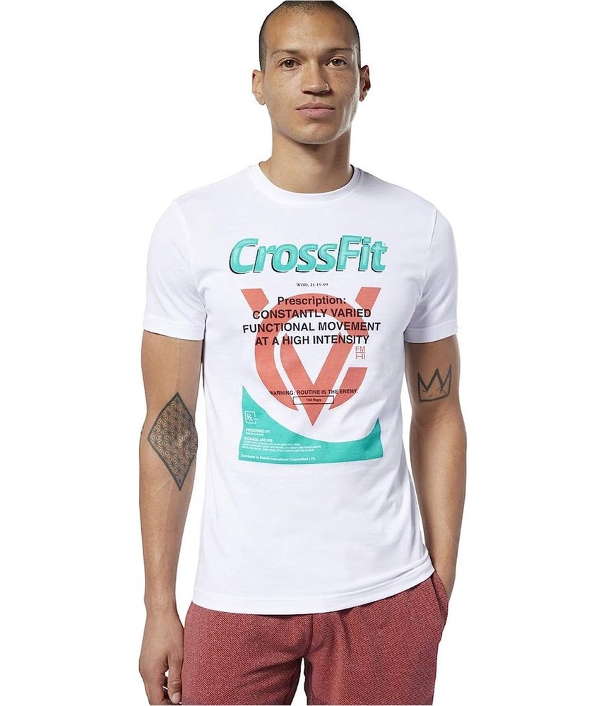 Reebok Mens Crossfit Prescription Graphic T-Shirt, White, Medium