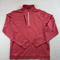 FootJoy Half Zip Pullover Mens L Red Heathter Pinstripe Stretch Golf Layer Logo