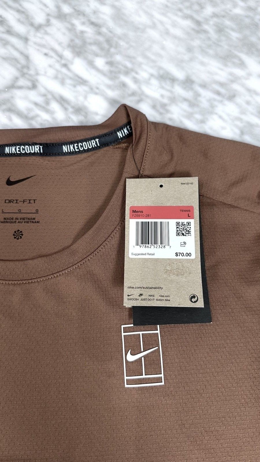 Nike Court Advantage Dri-FIT Tennis Top Jersey Shirt Brown FZ6910-281 Mens Large gallery