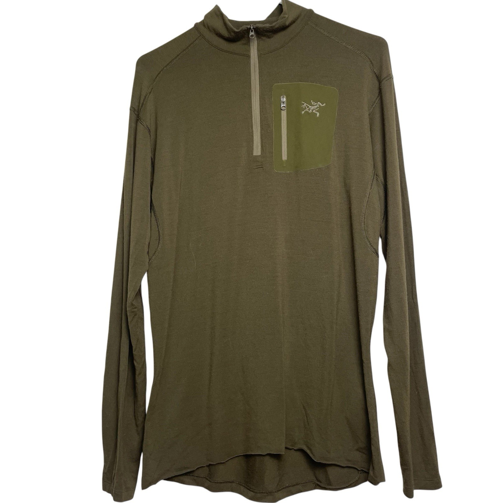 Arc'teryx Pullover Mens Rho 1/4 Zip Base Layer 95% Wool Hiking Hunter Green Sz L gallery