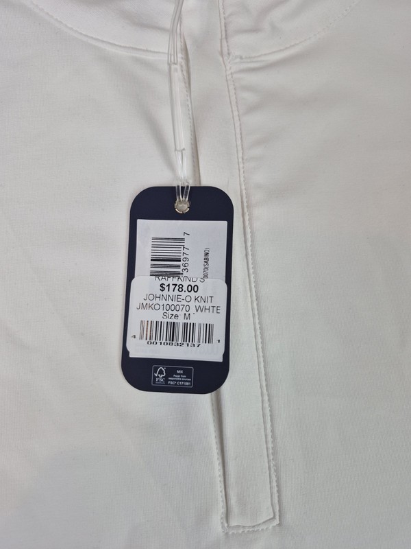 Johnnie-O Sabino Golf Performance 1/4 Zip Pullover White/Navy Mens Size Medium gallery