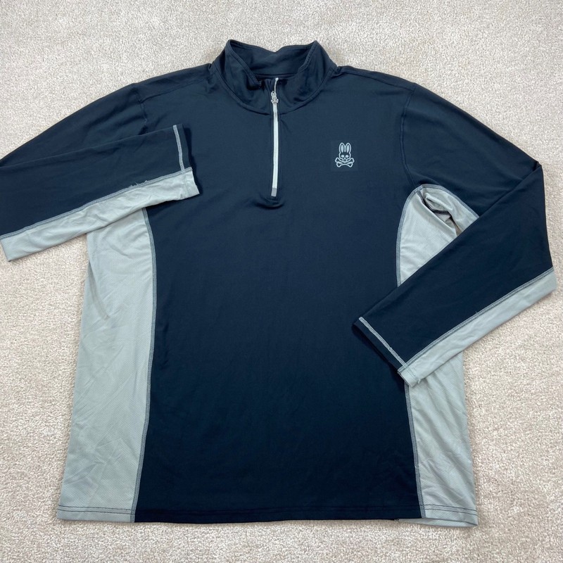 Psycho Bunny Quarter Zip Pullover Mens XL Black Grey Mesh Performance Top gallery