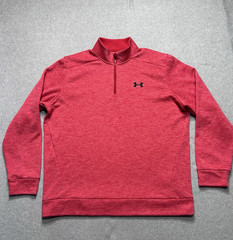 Under Armour 1/4 Zip Fleece Pullover Red Loose Fit Performance Golf Casual