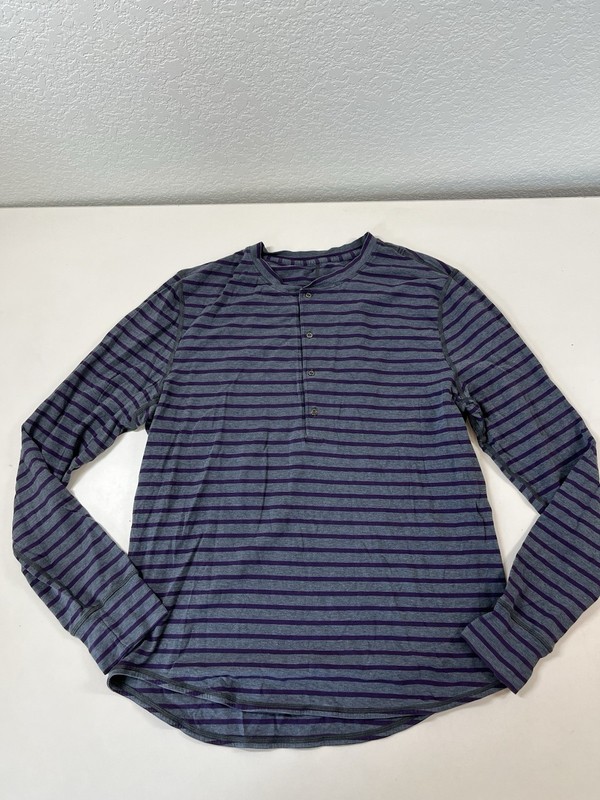 Gray Purple Striped Lululemon Long Sleeve Casual Shirt Men's L Large gallery