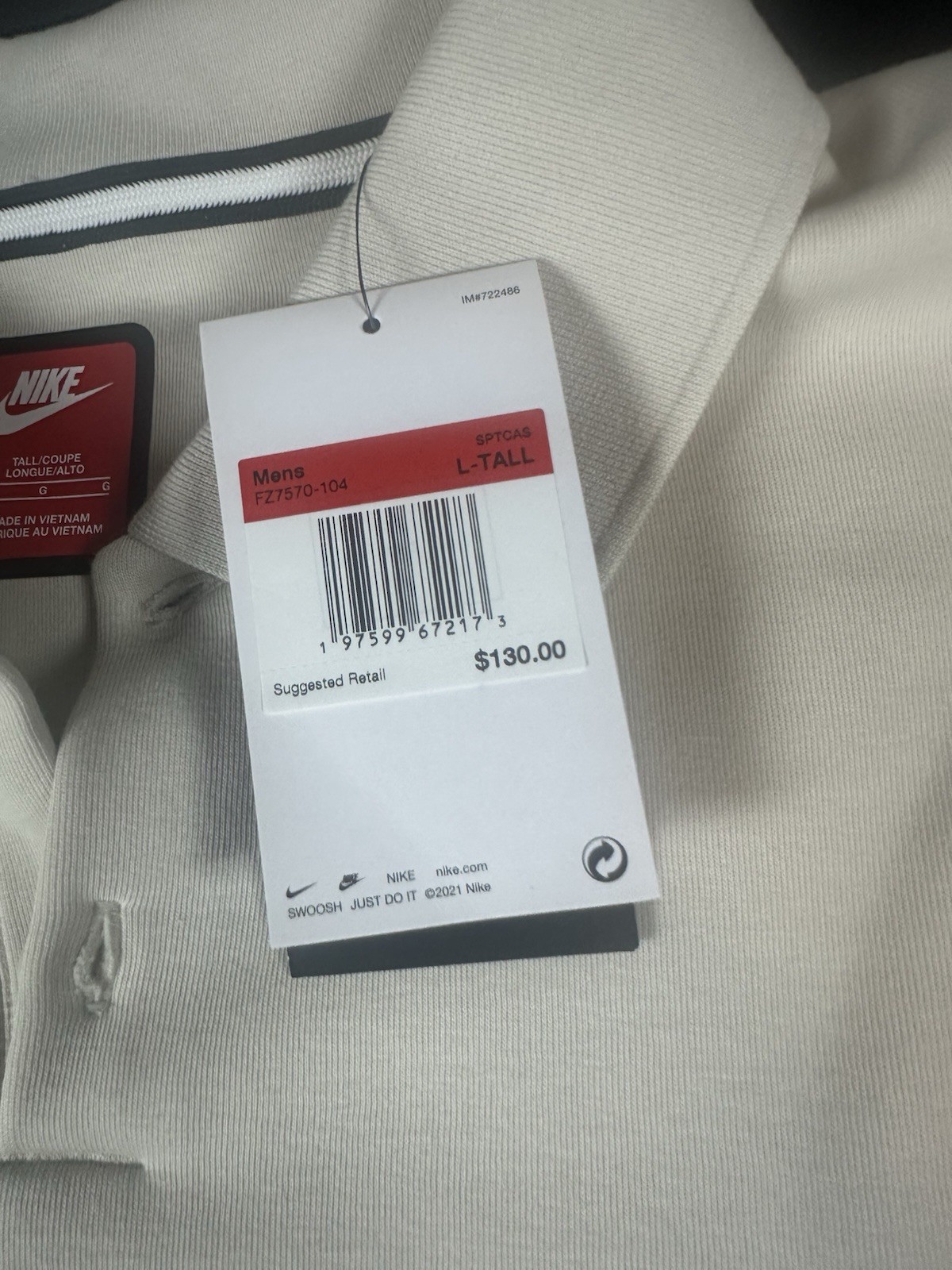 Nike Tech Fleece Reimagined Long Sleeve Polo ‘Beige’ (size mens L-Tall) LT NWT gallery