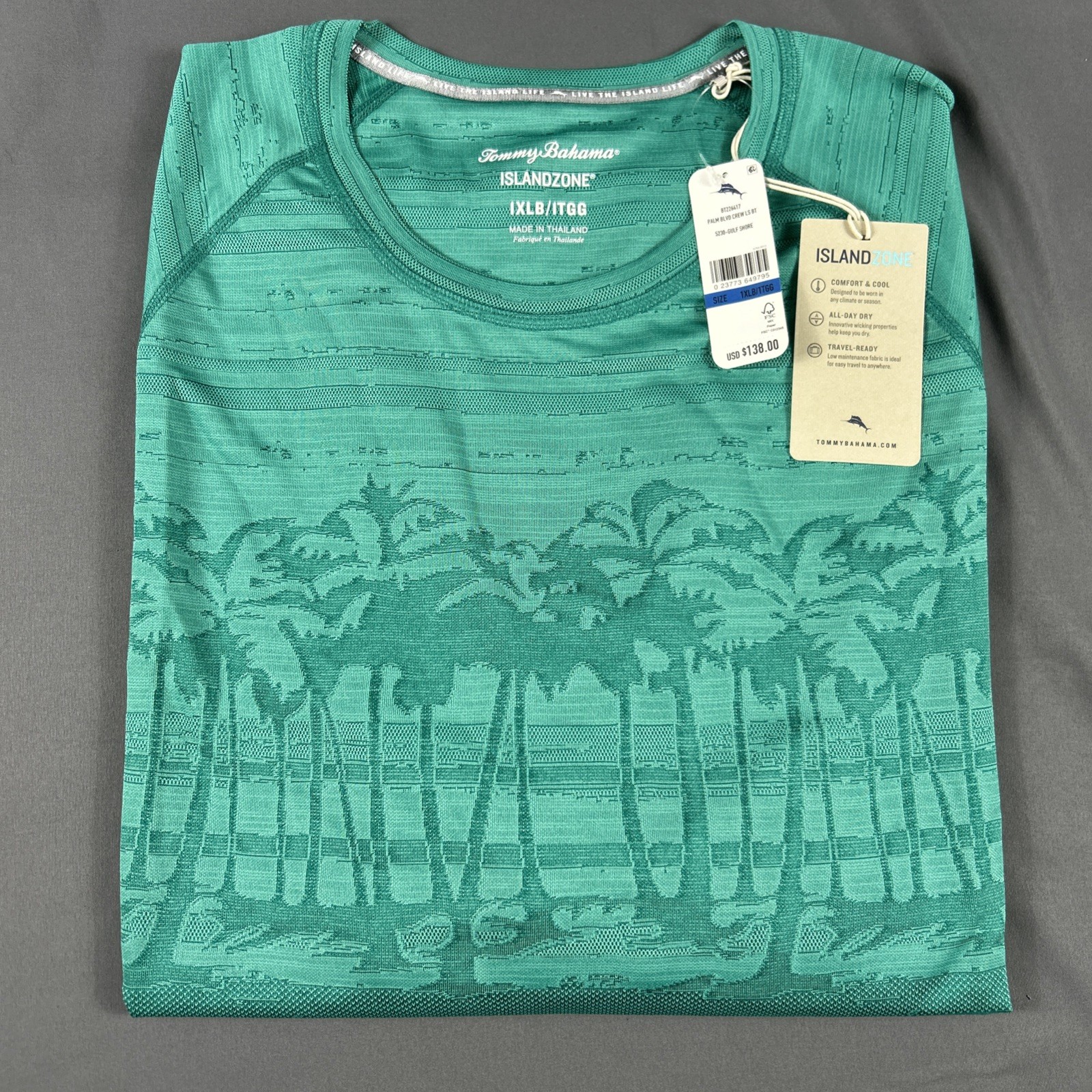 Tommy Bahama Tee T-Shirt LS Island Zone Tropic Print 1XLB Green NWT MSRP $138 gallery