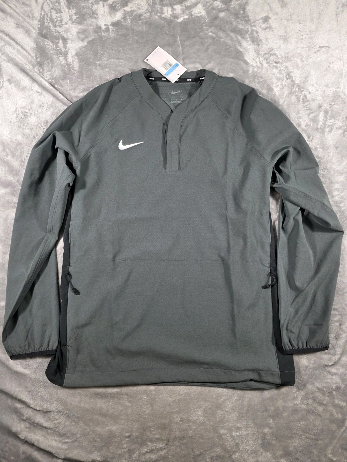 NWT Nike Long Sleeve Baseball Wind Shirt Mens Small Henley Gray w/ Zip Pockets gallery
