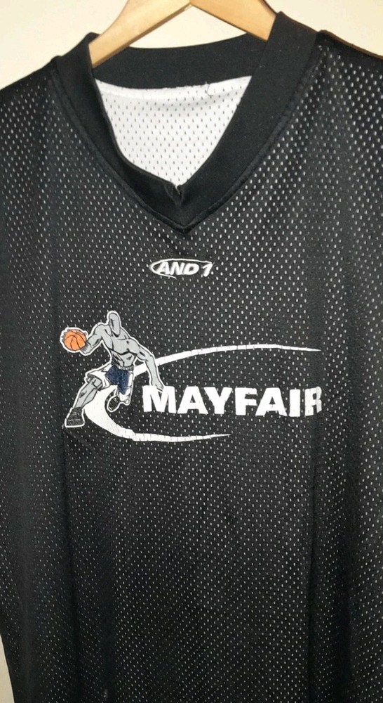 Vtg 1990s Y2K 2000s AND1 Mayfair Jock Basketball Reversible B&W Jersey Print XXL