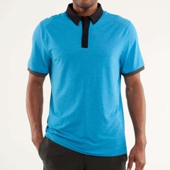 Men Lululemon Precision Polo Athletic Fit Beach Blanket Blue Athleisure Folf