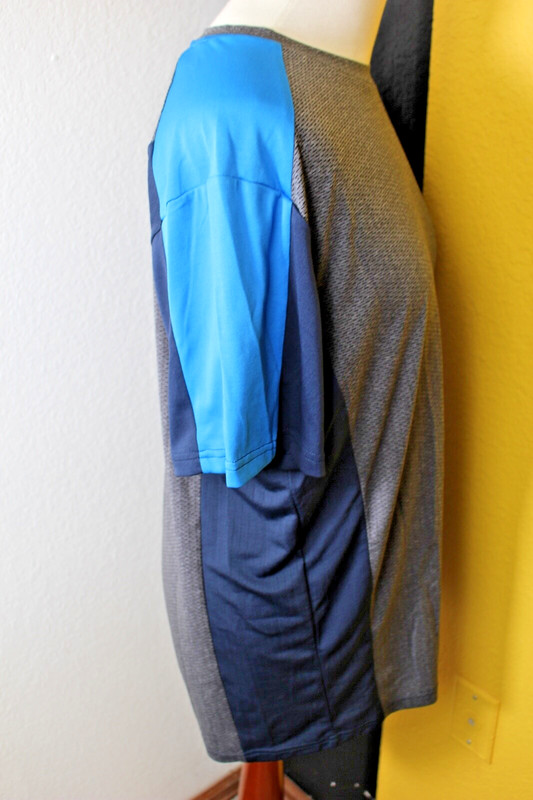 MTA Sport Mens Shirt Large Multi Medium Stripe Polyester Stretch Gray Blue gallery