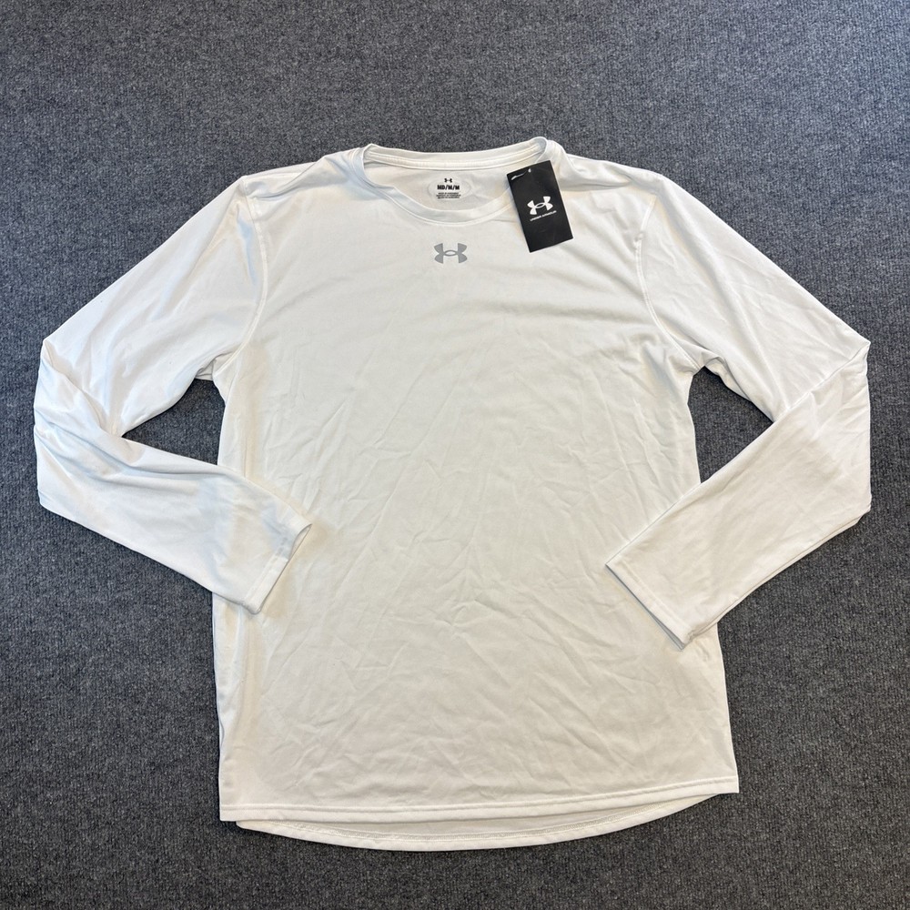 Under Armour Mens Tech Team Long Sleeve White Shirt Quick-Dry Base Layer Med NWT