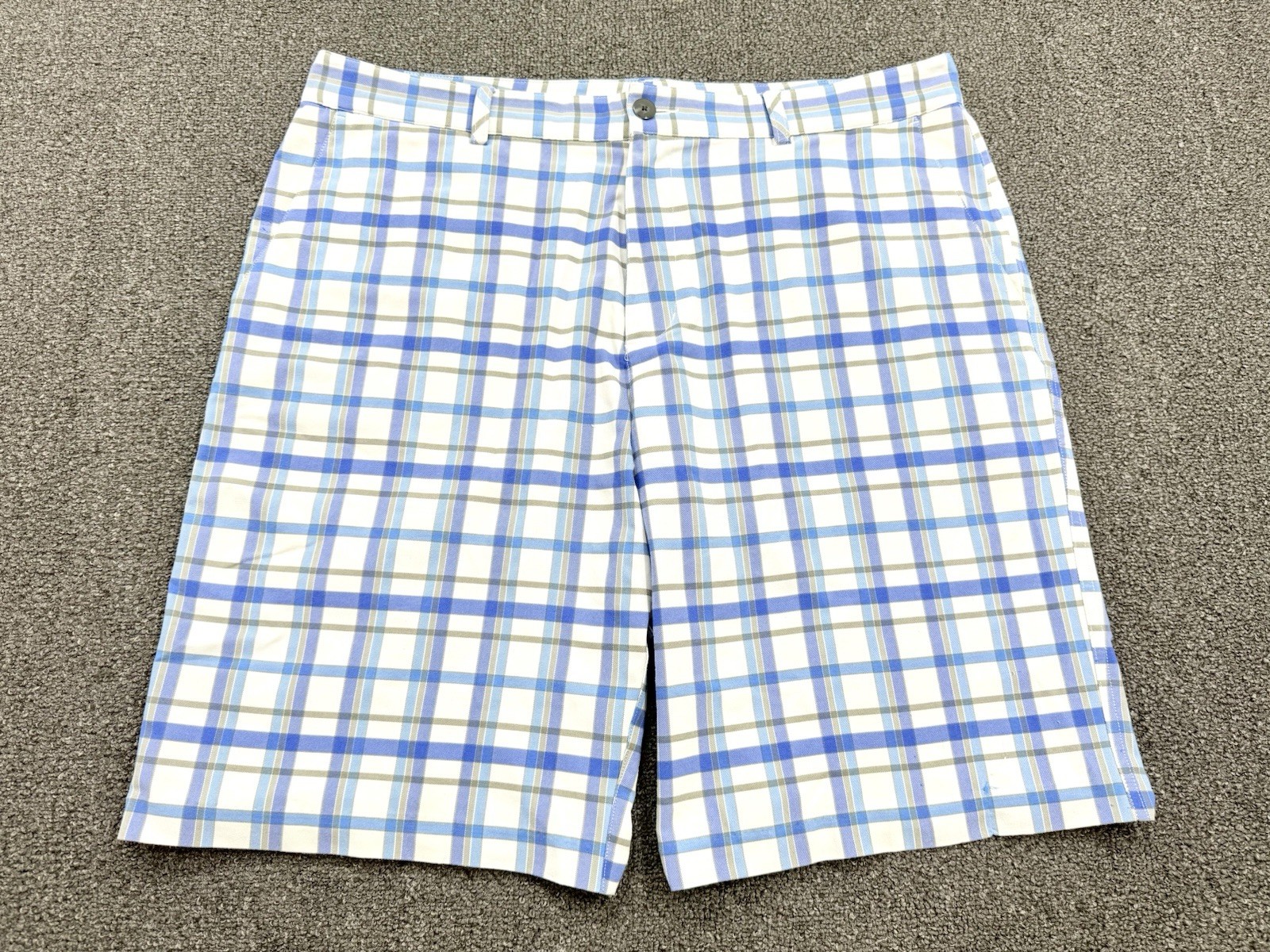 Adidas Men's Performance Stretch Casual Golf Shorts Blue White Plaid Size 36 gallery