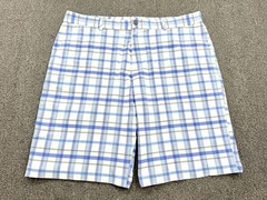 Adidas Men’s Performance Stretch Casual Golf Shorts Blue White Plaid Size 36