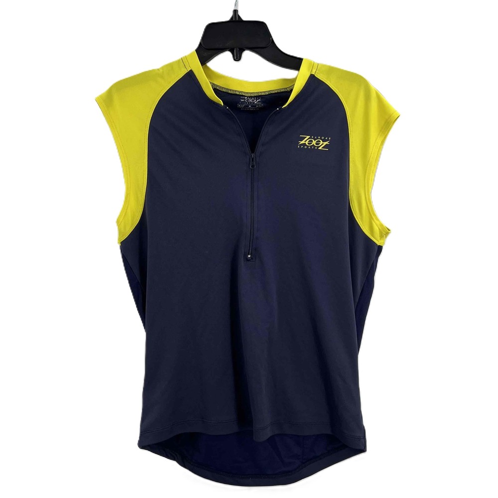 ZOOT Mens Navy Yellow Half Zip Sleeveless Athletic Triathlon Cycling Shirt Med