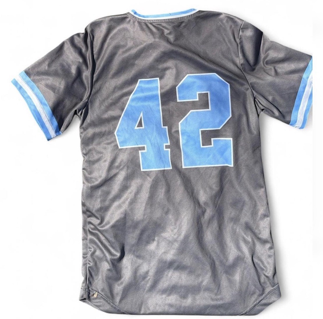 New Balance Rhino Team Issue Gray Blue Men's Baseball Jersey YL Short Sleeve gallery